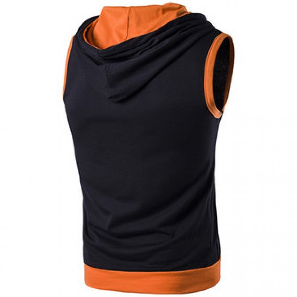 Fashion Casual Summer Hoodies Vest Men Hit Color Stitching Hooded Sleeveless Tops