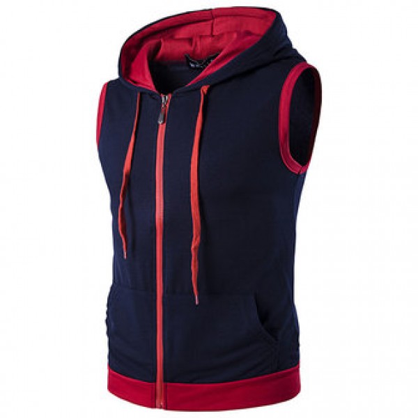 Fashion Casual Summer Hoodies Vest Men Hit Color Stitching Hooded Sleeveless Tops