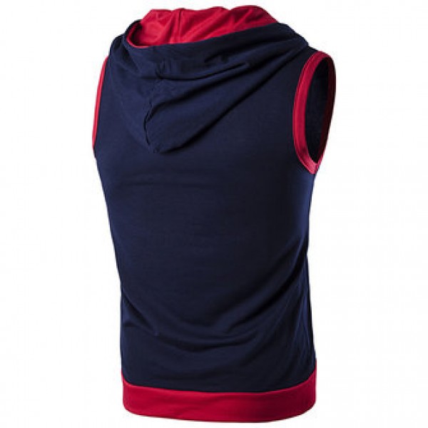 Fashion Casual Summer Hoodies Vest Men Hit Color Stitching Hooded Sleeveless Tops