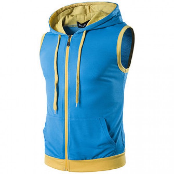 Fashion Casual Summer Hoodies Vest Men Hit Color Stitching Hooded Sleeveless Tops