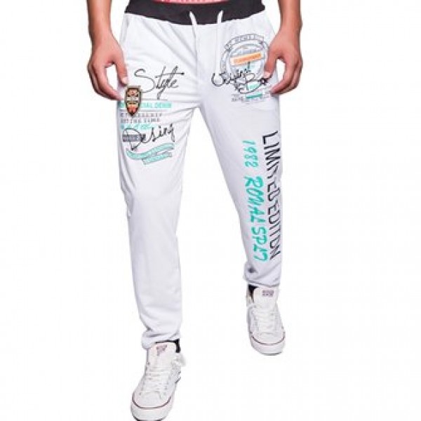 Men Fall Cotton Polyester Letter Printed Basketball Sports Jogger Pants Drawstring Elastic Waist Trousers