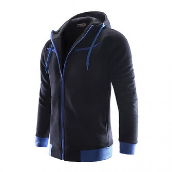 Men Casual Warm Fleece Sportswears Contrast Color Zipper Stand Collar Hoodies Sweatshirts