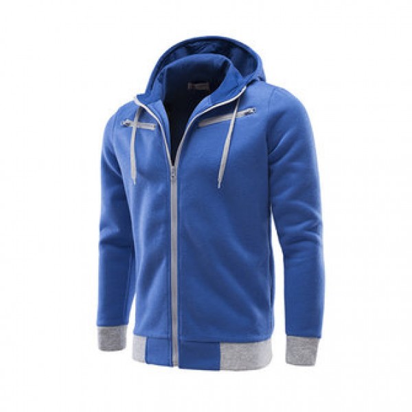 Men Casual Warm Fleece Sportswears Contrast Color Zipper Stand Collar Hoodies Sweatshirts