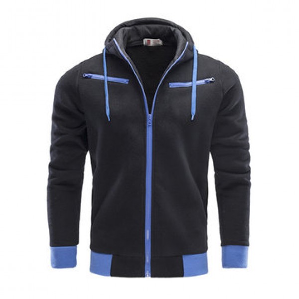 Men Casual Warm Fleece Sportswears Contrast Color ...