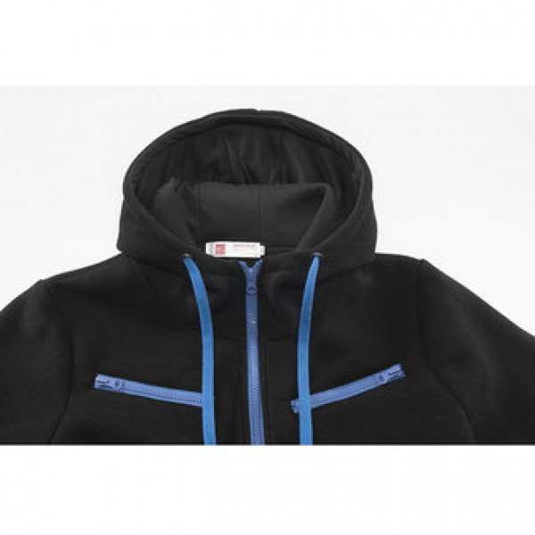 Men Casual Warm Fleece Sportswears Contrast Color Zipper Stand Collar Hoodies Sweatshirts