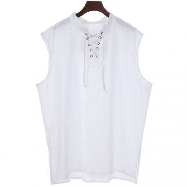 Fashion Solid Color Sleeveless Stand Collar Strap Open Men Vest Sports Breathable Comfort Tops