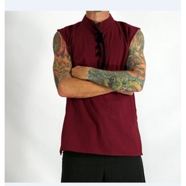 Fashion Solid Color Sleeveless Stand Collar Strap Open Men Vest Sports Breathable Comfort Tops