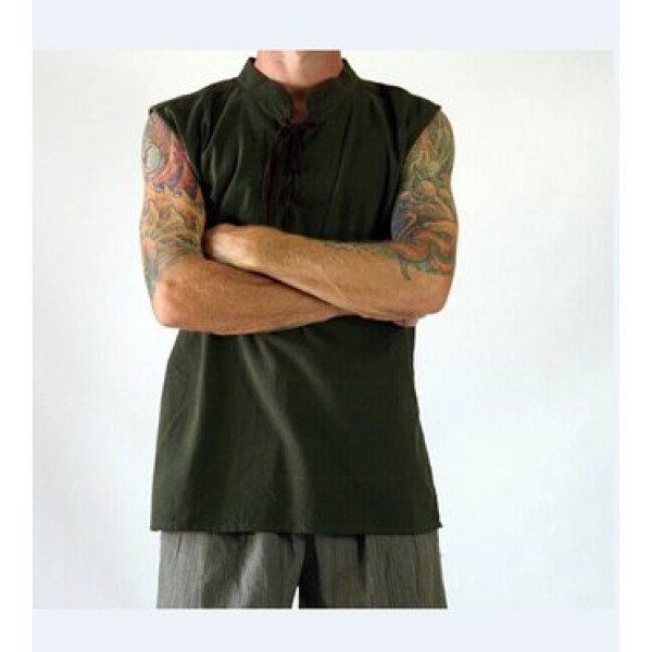 Fashion Solid Color Sleeveless Stand Collar Strap Open Men Vest Sports Breathable Comfort Tops