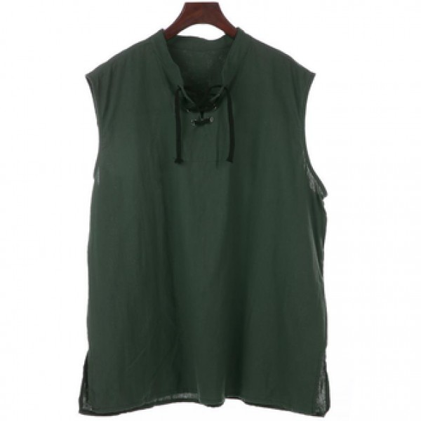Fashion Solid Color Sleeveless Stand Collar Strap Open Men Vest Sports Breathable Comfort Tops