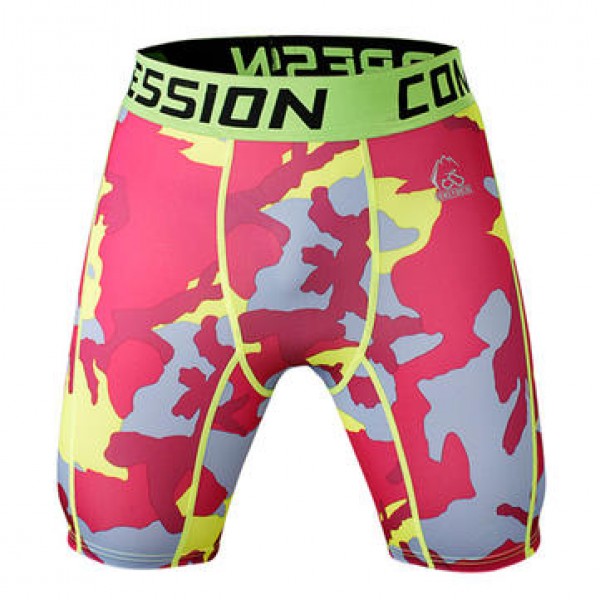 Pro Men Quick Drying Stretch Thin Dacron Camouflage Sports GYM Running Skinny Shorts
