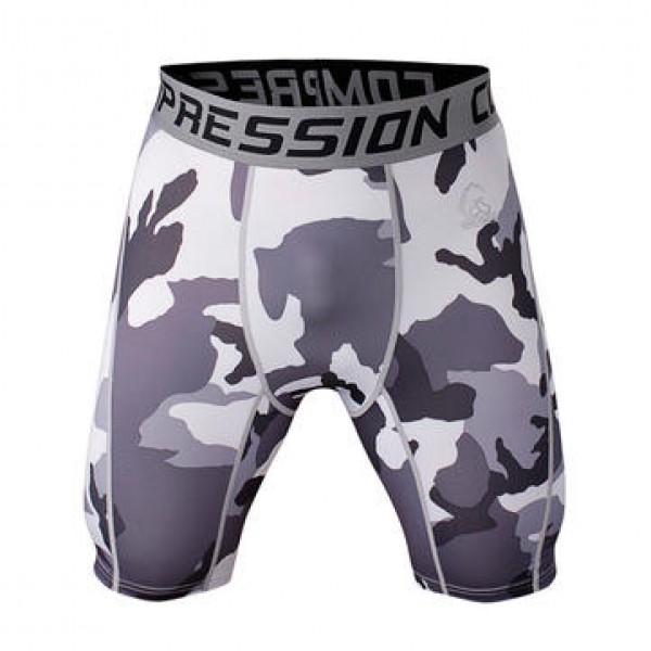 Pro Men Quick Drying Stretch Thin Dacron Camouflage Sports GYM Running Skinny Shorts