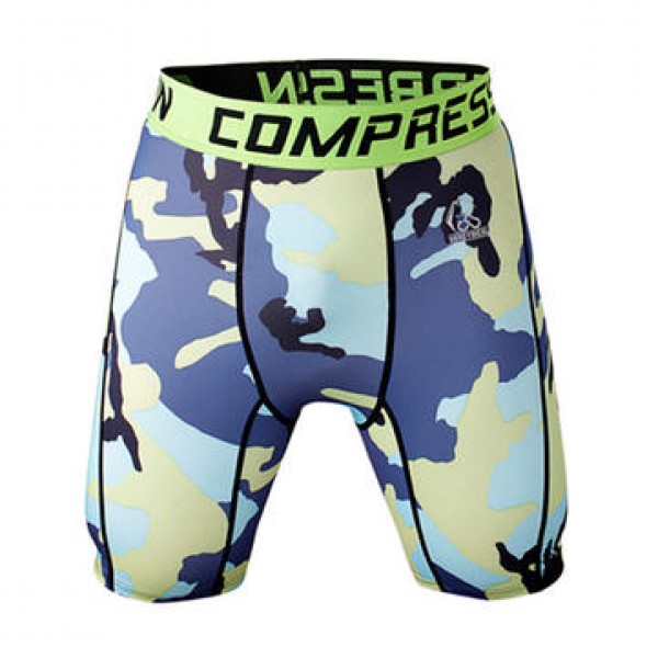 Pro Men Quick Drying Stretch Thin Dacron Camouflage Sports GYM Running Skinny Shorts