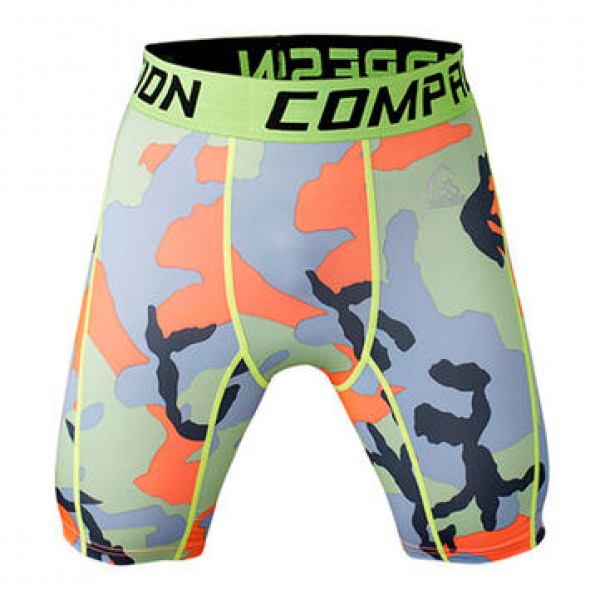 Pro Men Quick Drying Stretch Thin Dacron Camouflage Sports GYM Running Skinny Shorts