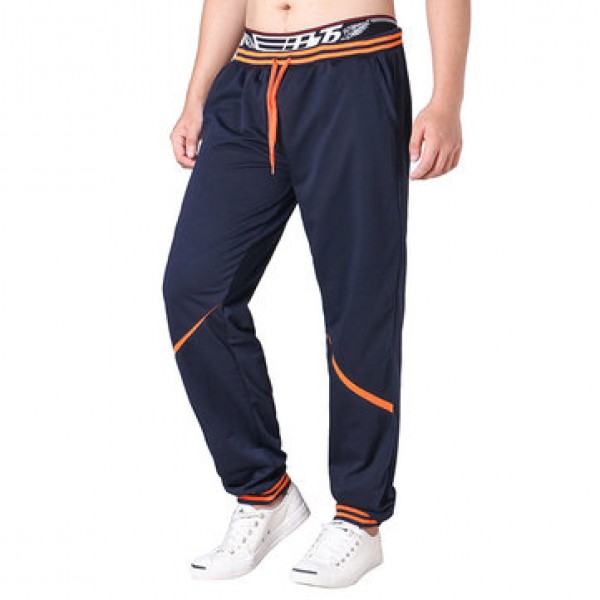 Men Elastic Waist Drawstring Loose Casual Pants Comfort Stripe Waistline Sports Trousers