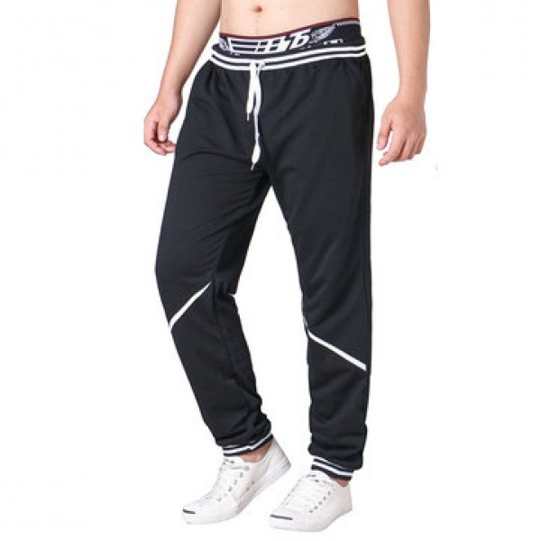 Men Elastic Waist Drawstring Loose Casual Pants Comfort Stripe Waistline Sports Trousers