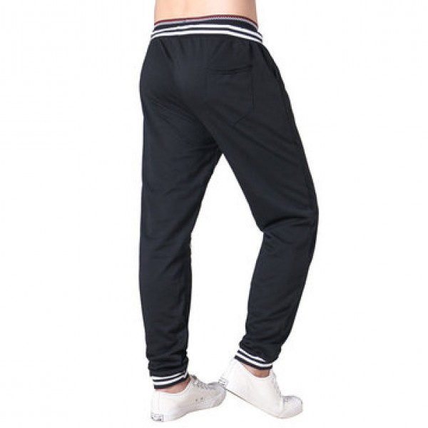 Men Elastic Waist Drawstring Loose Casual Pants Comfort Stripe Waistline Sports Trousers