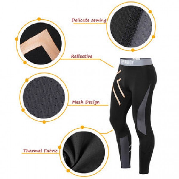 SUPERBODY Mens Sport Fitness Reflective Printing Tight Warm Pants