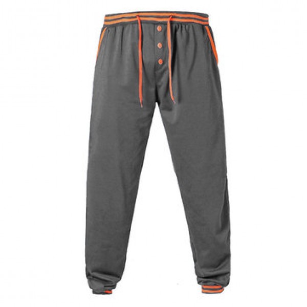 Men Casual Color Block Stitching Sports Trousers Elastic Waist Drawstring Jogger Pants
