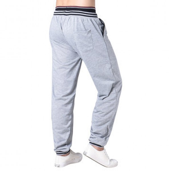 Men Casual Color Block Stitching Sports Trousers Elastic Waist Drawstring Jogger Pants