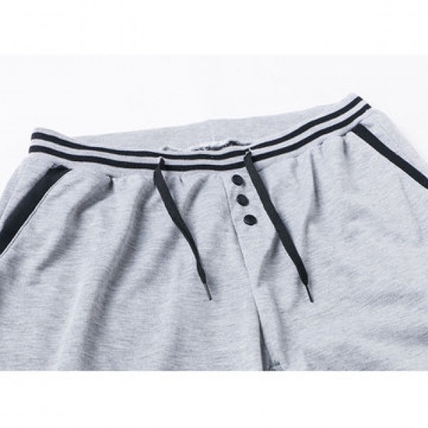 Men Casual Color Block Stitching Sports Trousers Elastic Waist Drawstring Jogger Pants