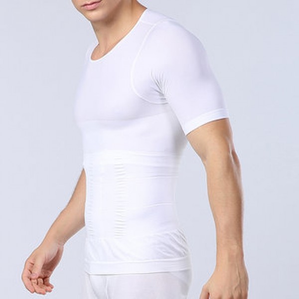 Body Sculpting Mens High Elastic Abdomen Fitness Slim Fit Body Building Sport T-shirt
