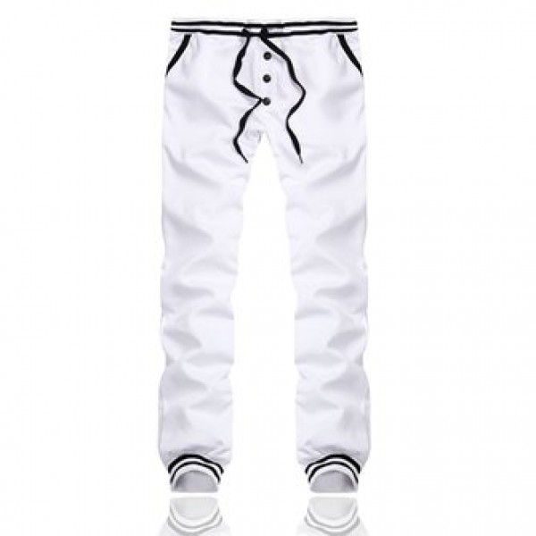 Men Single Breasted Solid Color Elastic Waist Drawstring Sport Sweatpants Jogger Pants