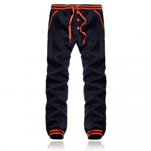 Men Single Breasted Solid Color Elastic Waist Drawstring Sport Sweatpants Jogger Pants