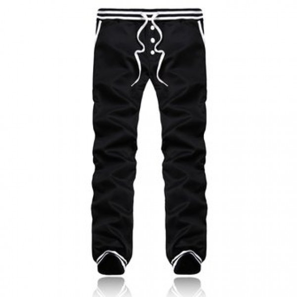 Men Single Breasted Solid Color Elastic Waist Drawstring Sport Sweatpants Jogger Pants
