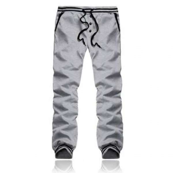 Men Single Breasted Solid Color Elastic Waist Drawstring Sport Sweatpants Jogger Pants