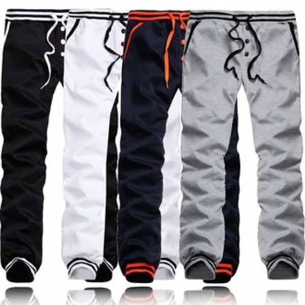 Men Single Breasted Solid Color Elastic Waist Draw...