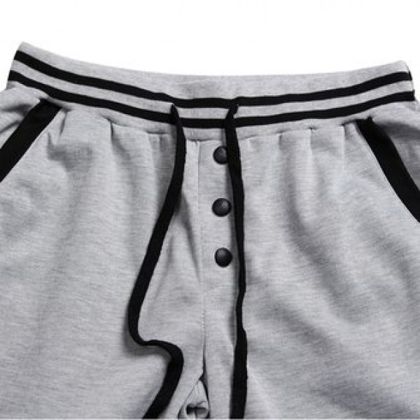 Men Single Breasted Solid Color Elastic Waist Drawstring Sport Sweatpants Jogger Pants
