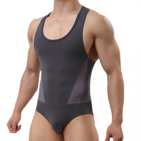 Men Sexy Bodysuit Wrestling Onesie Transparent Mesh Lingerie Wrestling Leotard Hot Body Suits