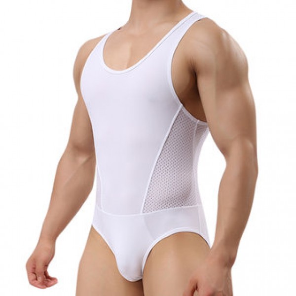 Men Sexy Bodysuit Wrestling Onesie Transparent Mesh Lingerie Wrestling Leotard Hot Body Suits