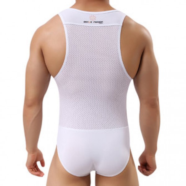 Men Sexy Bodysuit Wrestling Onesie Transparent Mesh Lingerie Wrestling Leotard Hot Body Suits