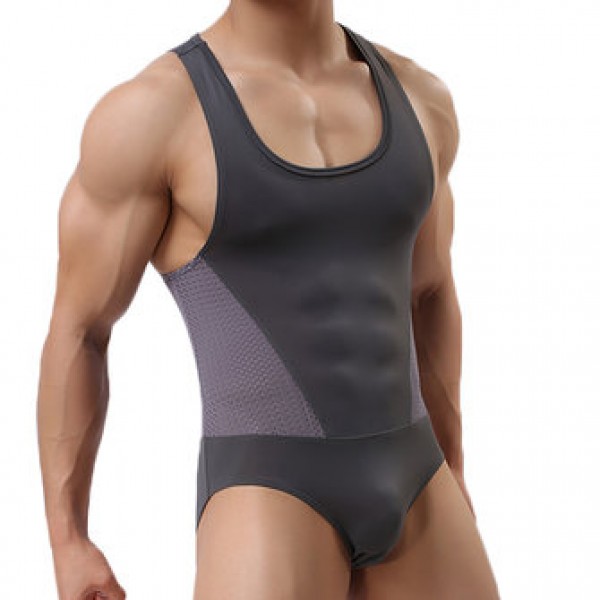 Men Sexy Bodysuit Wrestling Onesie Transparent Mes...