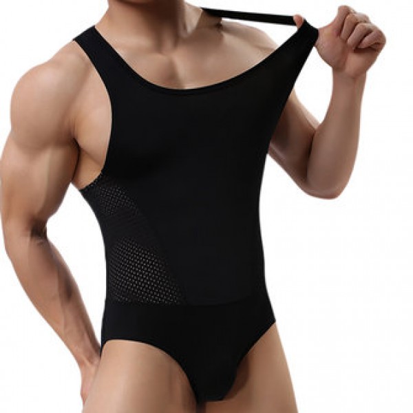 Men Sexy Bodysuit Wrestling Onesie Transparent Mesh Lingerie Wrestling Leotard Hot Body Suits