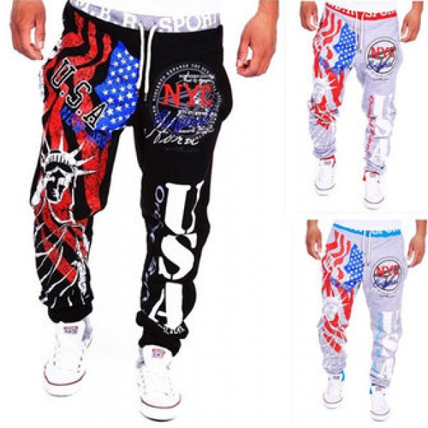 Men Lace-Up Fashion Sports Jogger Pants Statue of ...