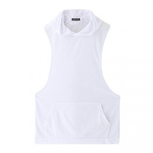 Stylish Men Hooded Sleeveless Loose Vest Solid Color Fitness Tank Tops