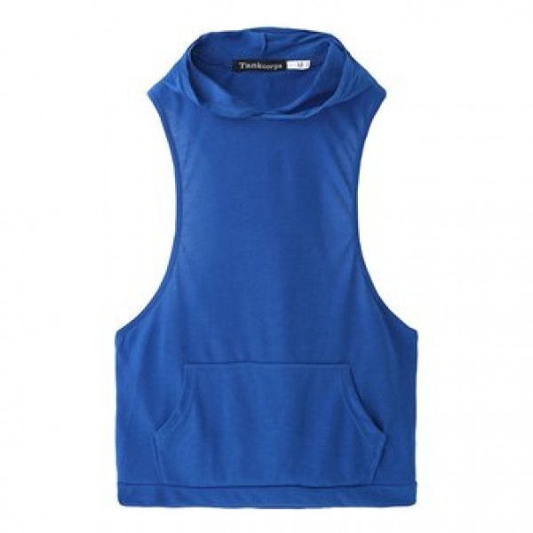 Stylish Men Hooded Sleeveless Loose Vest Solid Color Fitness Tank Tops