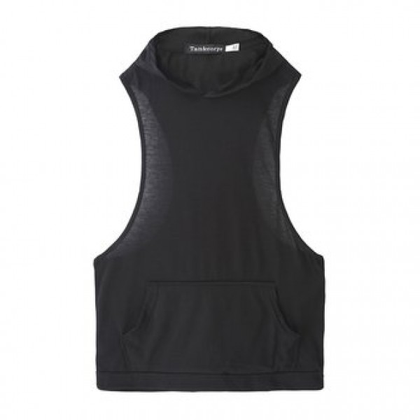 Stylish Men Hooded Sleeveless Loose Vest Solid Color Fitness Tank Tops