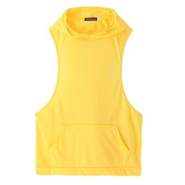 Stylish Men Hooded Sleeveless Loose Vest Solid Color Fitness Tank Tops