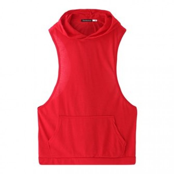 Stylish Men Hooded Sleeveless Loose Vest Solid Color Fitness Tank Tops