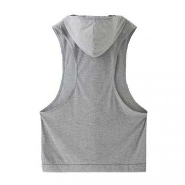 Stylish Men Hooded Sleeveless Loose Vest Solid Color Fitness Tank Tops