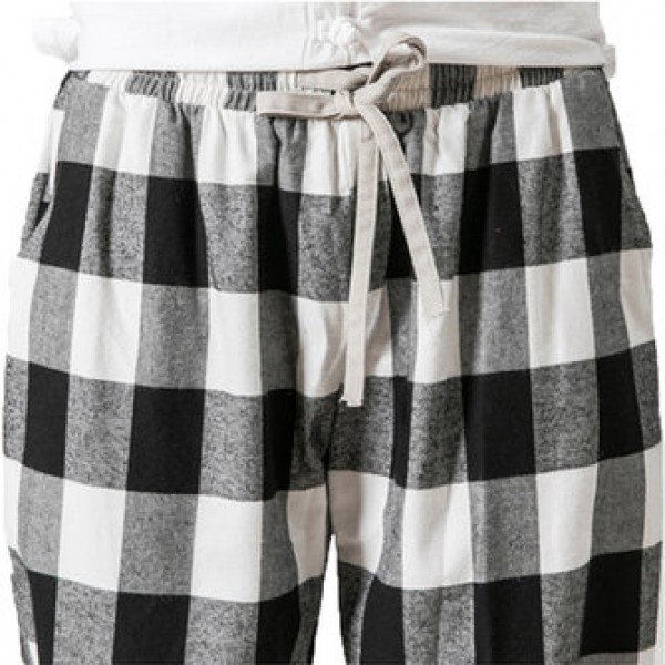Men Casual Harem Plaid Loose Pants Button Adjustable Ankle Long Joggers Trousers