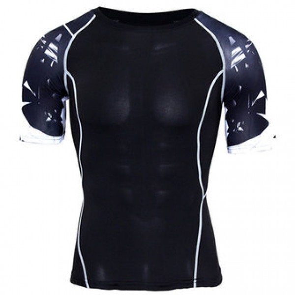 JACK CORDEE Sport Fitness Men Leisure Printing Round Collar Short Sleeved T-shirt Fast Dry Breatha