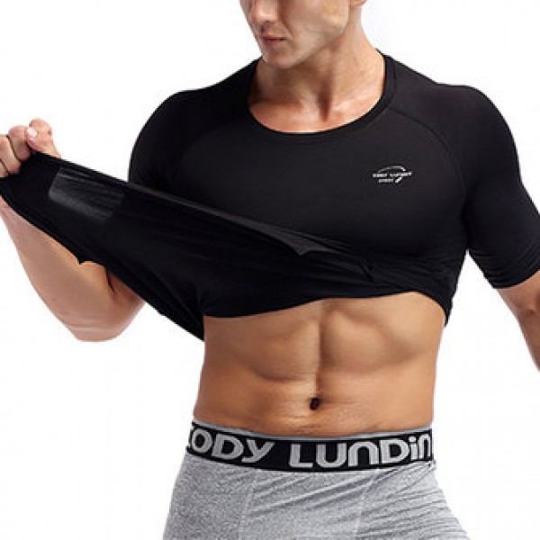 Elastic Quick Drying Compression Fitness Tops Men Split Hem Breathable Slim Fit Sport T-shirt