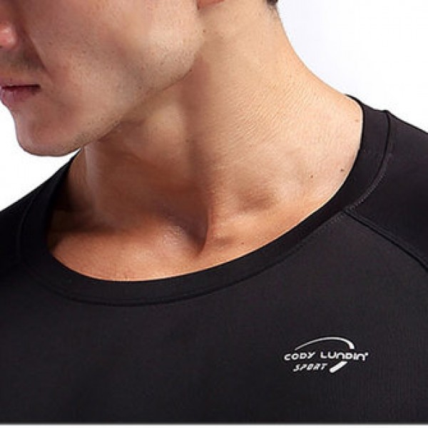 Elastic Quick Drying Compression Fitness Tops Men Split Hem Breathable Slim Fit Sport T-shirt