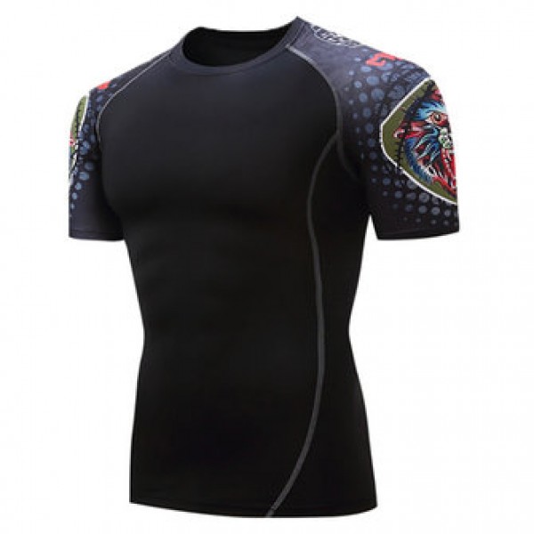 Summer Casual Men Gym Fitness Training Tights Sports T-shirts Quick Drying Elastic O-Neck Tees