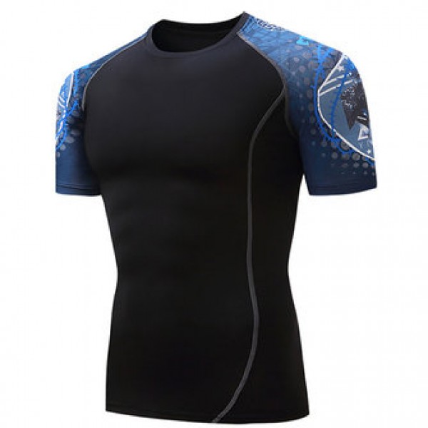 Summer Casual Men Gym Fitness Training Tights Sports T-shirts Quick Drying Elastic O-Neck Tees