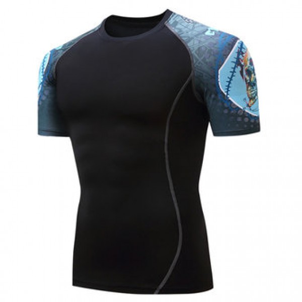 Summer Casual Men Gym Fitness Training Tights Sports T-shirts Quick Drying Elastic O-Neck Tees
